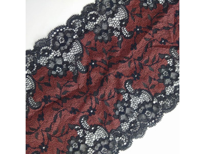 Čipka Elastična 180 mm / Crna - Bordo