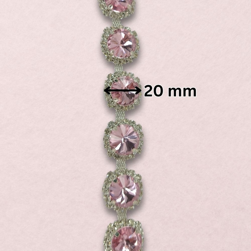Metalna traka sa cirkonima / Roze / Srebrna osnova / 20 mm 