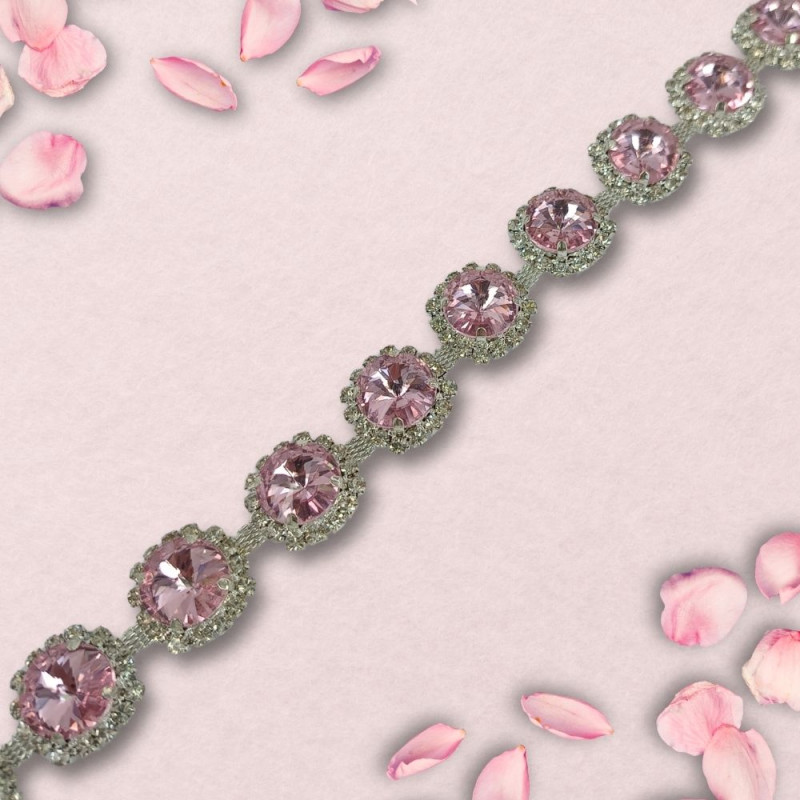Metalna traka sa cirkonima / Roze / Srebrna osnova / 20 mm Metalna traka sa cirkonima / Roze / Srebrna osnova / 20 mm
