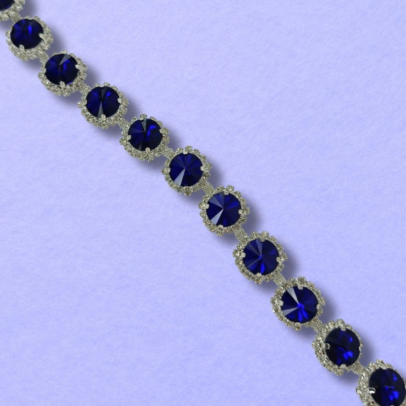 Metalna traka sa cirkonima / Indigo / Srebrna osnova / 20 mm
