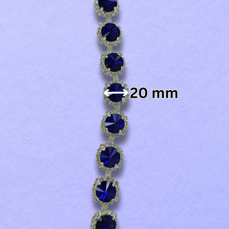 Metalna traka sa cirkonima / Indigo / Srebrna osnova / 20 mm