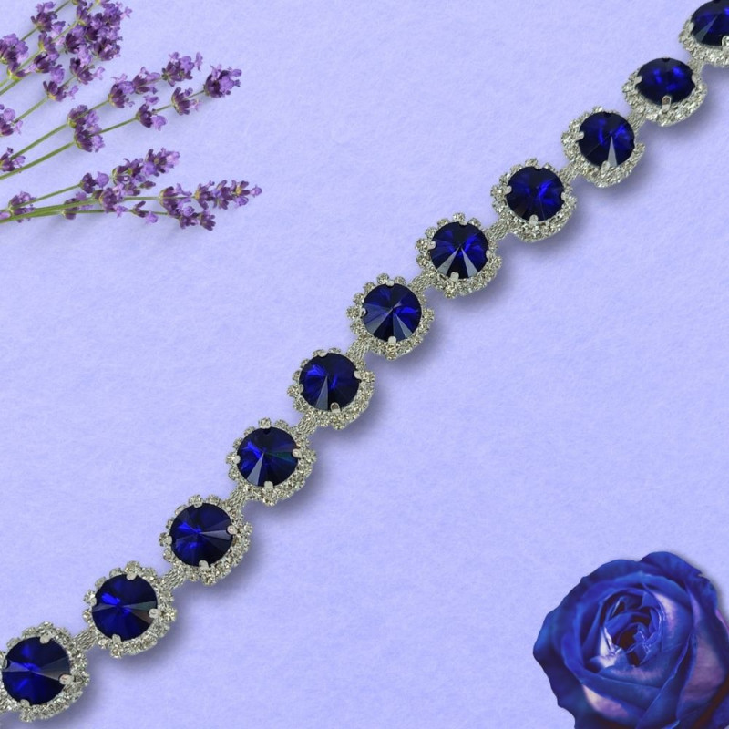Metalna traka sa cirkonima / Indigo / Srebrna osnova / 20 mm Metalna traka sa cirkonima / Indigo / Srebrna osnova / 20 mm