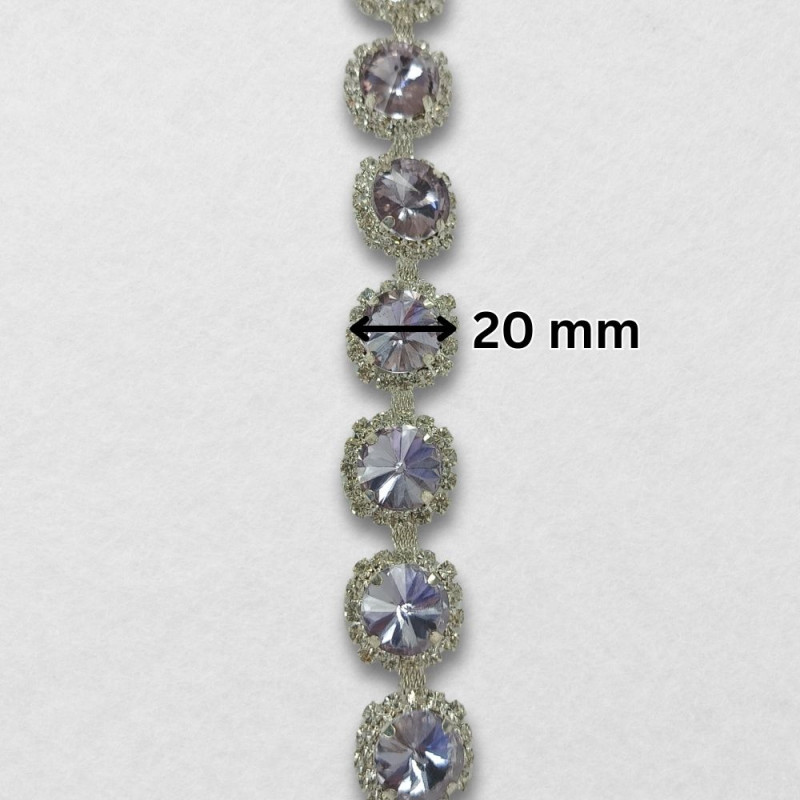Metalna traka sa cirkonima / Pastelno ljubičasta / Srebrna osnova / 20 mm