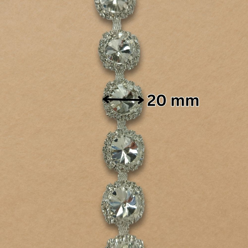 Metalna traka sa cirkonima / Crystal / Srebrna osnova / 20 mm