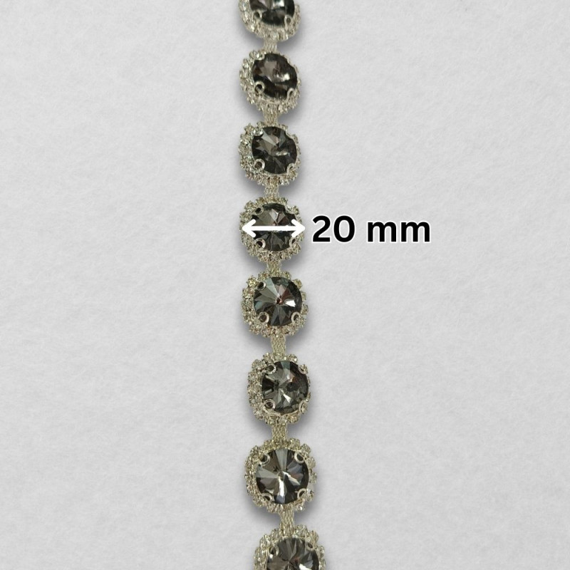 Metalna traka sa cirkonima / Hematit / Srebrna osnova / 20 mm