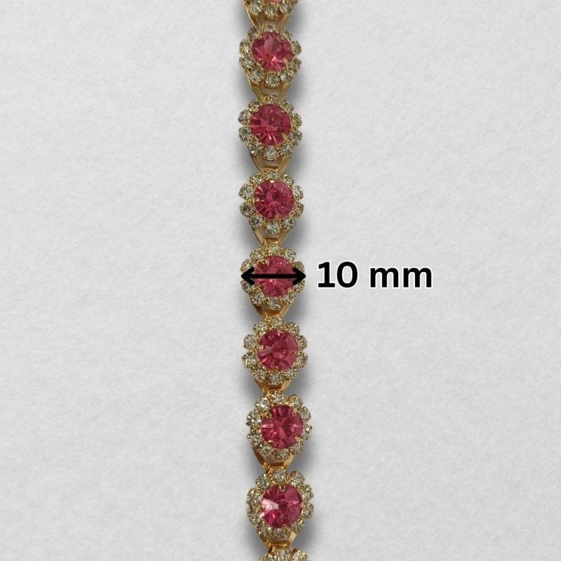 Metalna traka sa cirkonima / Roze / Srebrna osnova / 10 mm