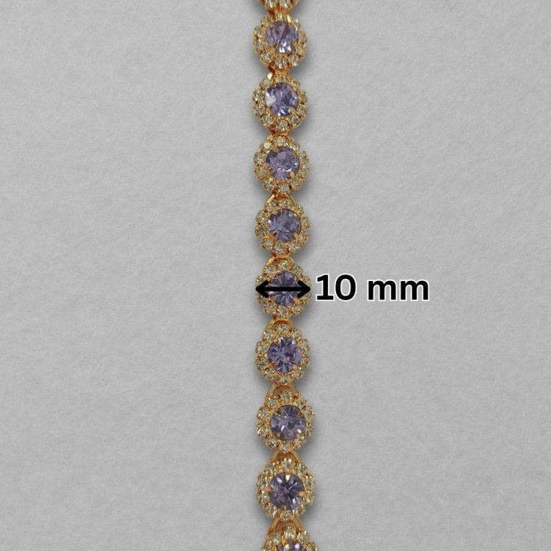 Metalna traka sa cirkonima / Pastelno ljubičasta / Zlatna osnova / 10 mm