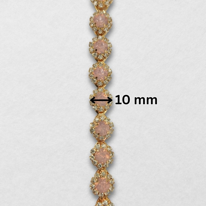 Metalna traka sa cirkonima / Mat roze / Zlatna osnova / 10 mm