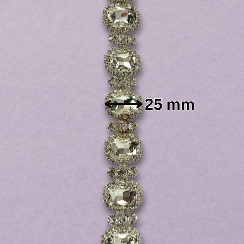 Metalna traka sa cirkonima / Crystal / Srebrna osnova / 25 mm