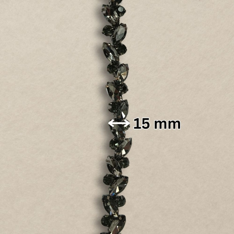 Metalna traka sa cirkonima / Crna / 15 mm 