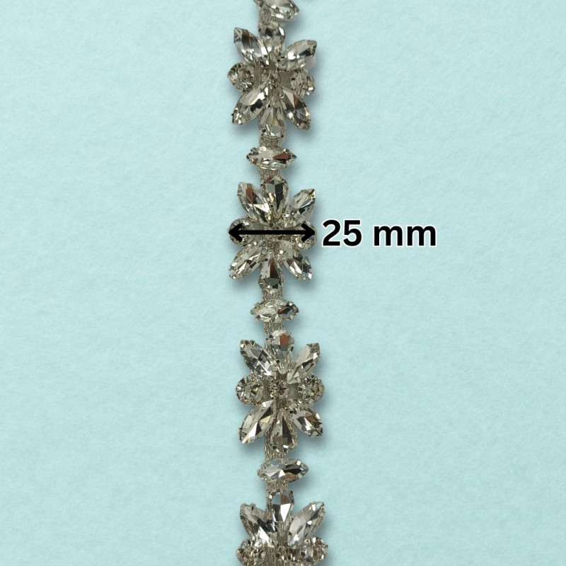 Metalna traka sa cirkonima / Crystal / Srebrna osnova / 25 mm
