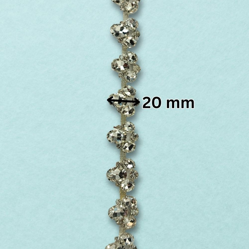 Metalna traka sa cirkonima / Crystal / Srebrna osnova / 20 mm