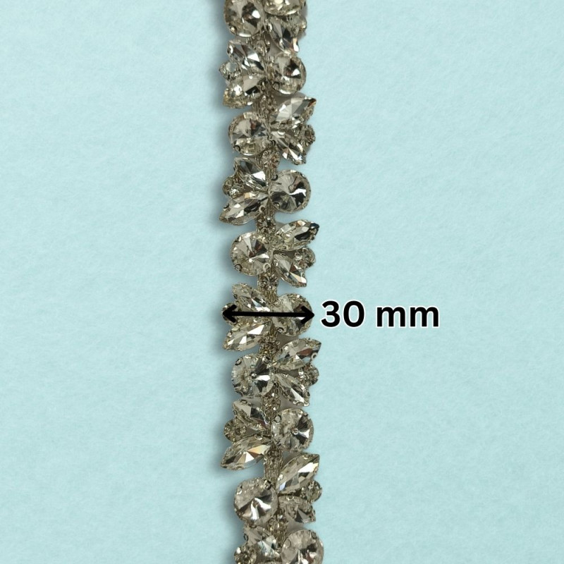 Metalna traka sa cirkonima / Crystal / Srebrna osnova / 30 mm