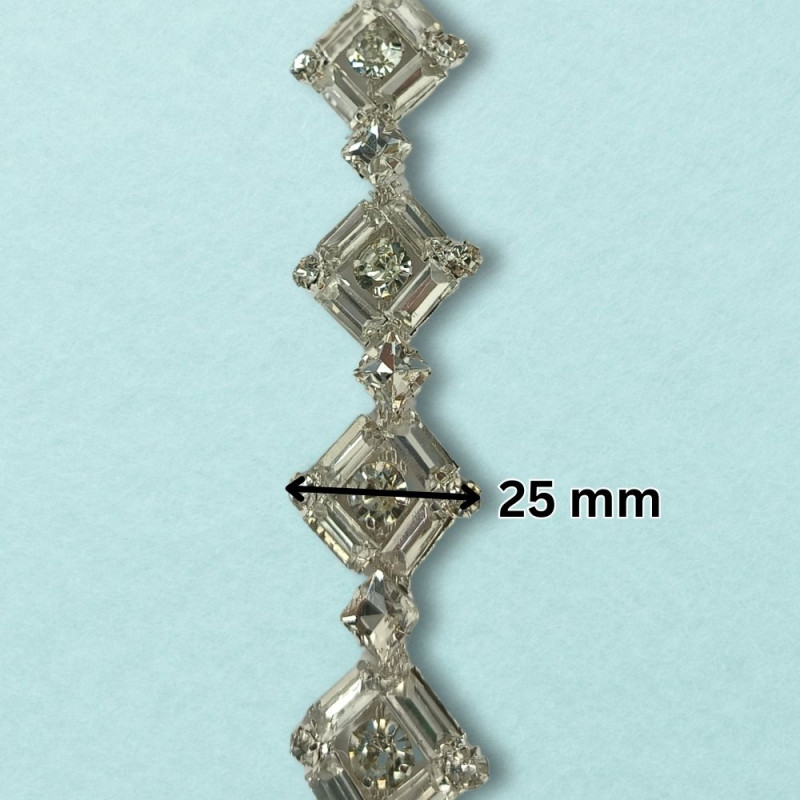 Metalna traka sa cirkonima / Crystal / Srebrna osnova / 25 mm