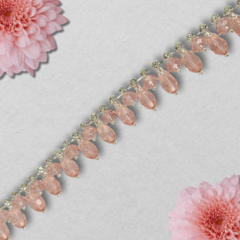 Metalna traka sa cirkonima / Roze / Srebrna osnova / 22 mm