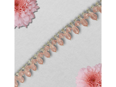 Metalna traka sa cirkonima / Roze / Srebrna osnova / 22 mm