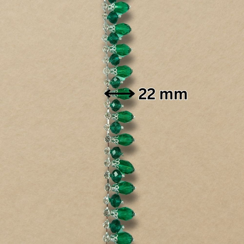 Metalna traka sa cirkonima / Zelena / Srebrna osnova / 22 mm