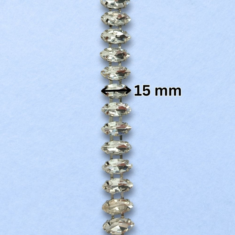 Metalna traka sa cirkonima / Crystal / Srebrna osnova / 15 mm