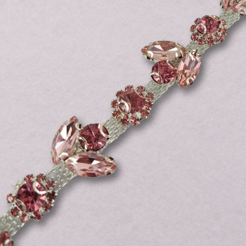 Metalna traka sa cirkonima / Roze / Srebrna osnova / 23 mm