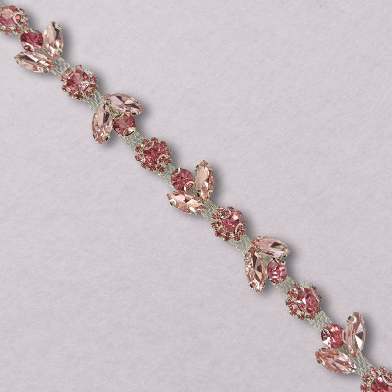 Metalna traka sa cirkonima / Roze / Srebrna osnova / 23 mm