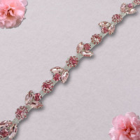 Metalna traka sa cirkonima / Roze / Srebrna osnova / 23 mm