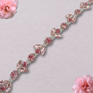 Metalna traka sa cirkonima / Roze / Srebrna osnova / 23 mm