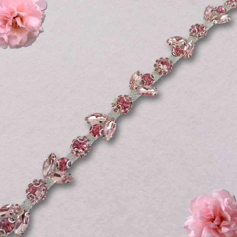Metalna traka sa cirkonima / Roze / Srebrna osnova / 23 mm