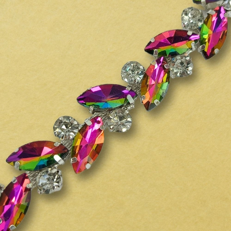 Metalna traka sa cirkonima / Dugin sjaj - Roze - Crystal / Srebrna osnova / 15 mm