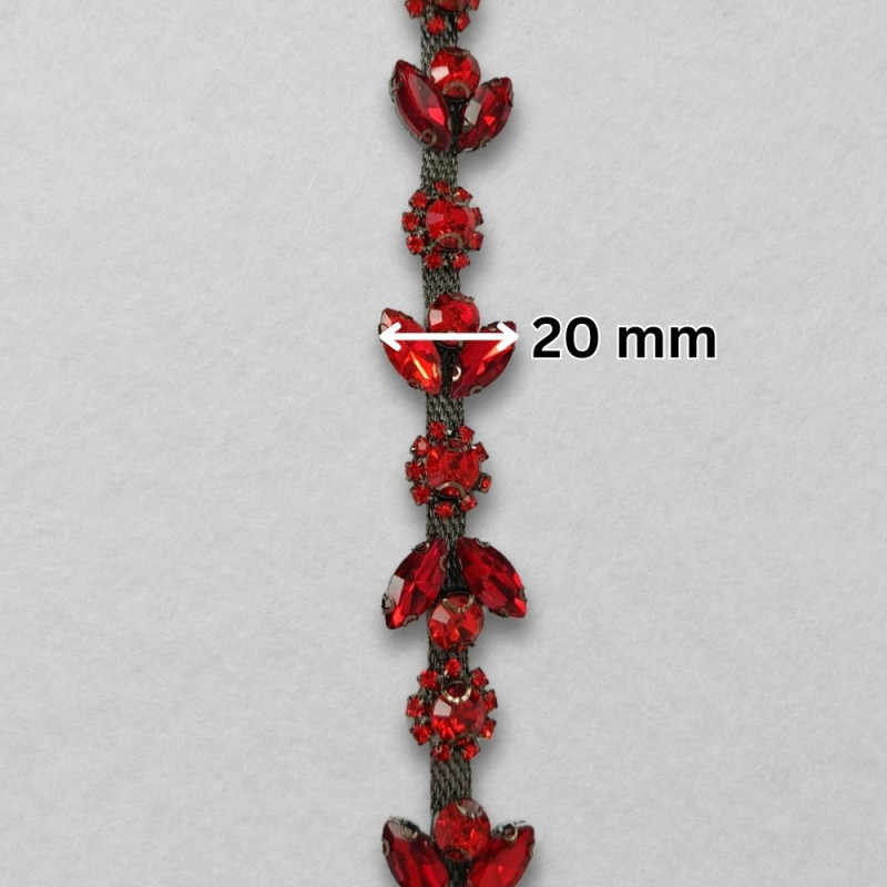 Metalna traka sa cirkonima / Crvena / Tamno - srebrna osnova / 20 mm