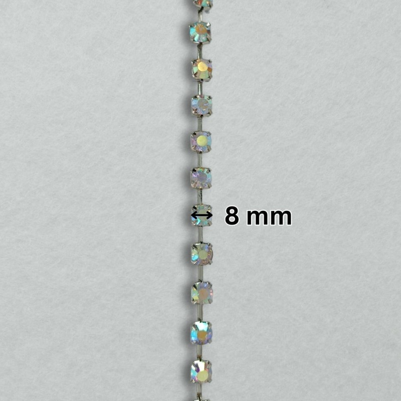 Metalna traka sa cirkonima / Dugin sjaj / Srebrna osnova / 8 mm