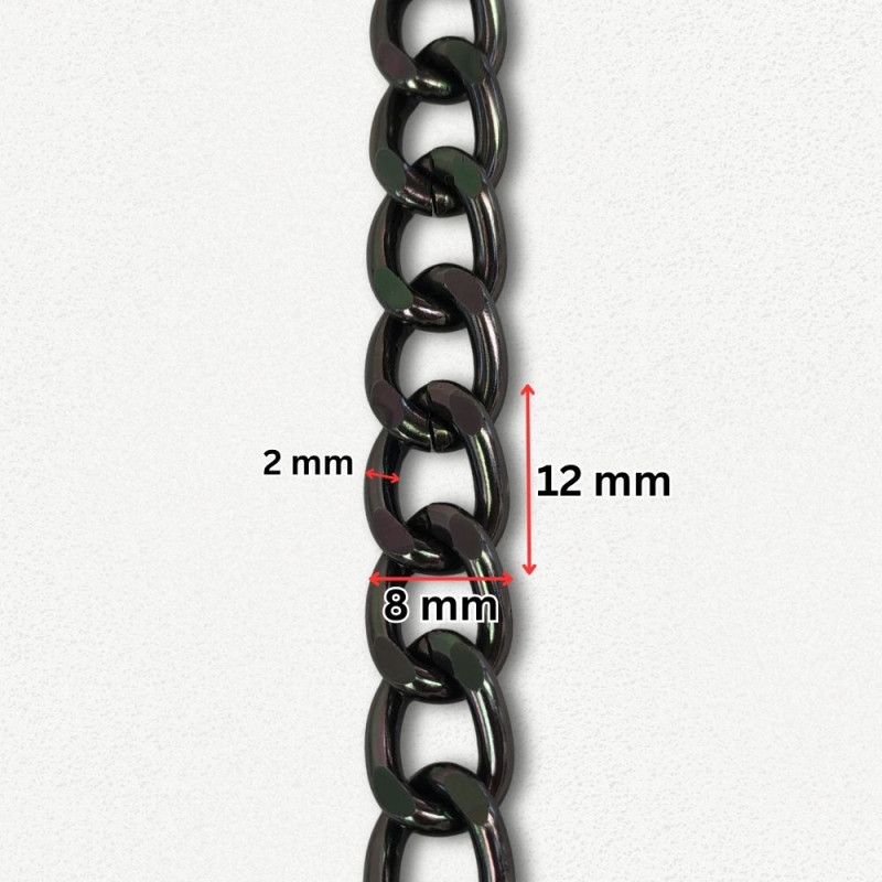 Lanac 12 x 8 x 2 mm / Tamno srebro