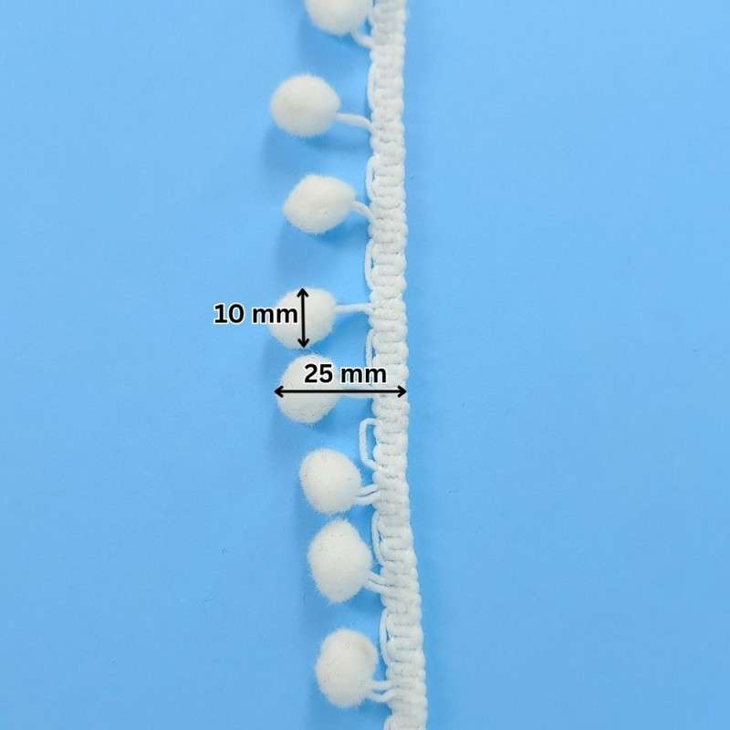 Pom-Pom traka / 10 mm / Bela