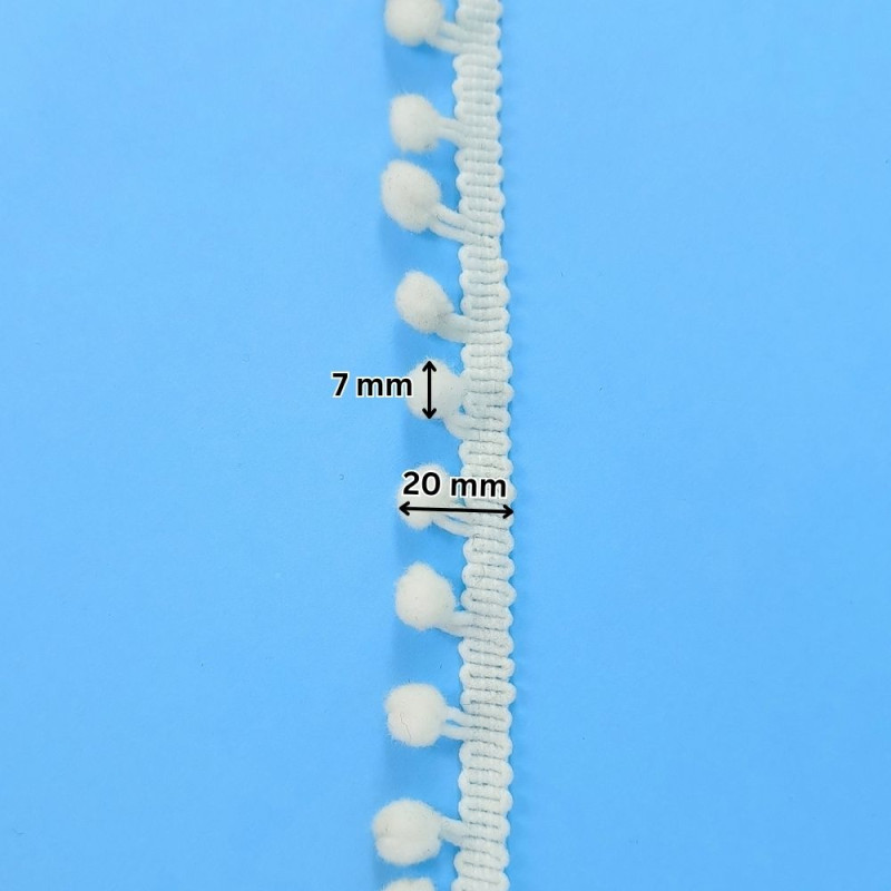 Pom-Pom traka / 7 mm / Bela